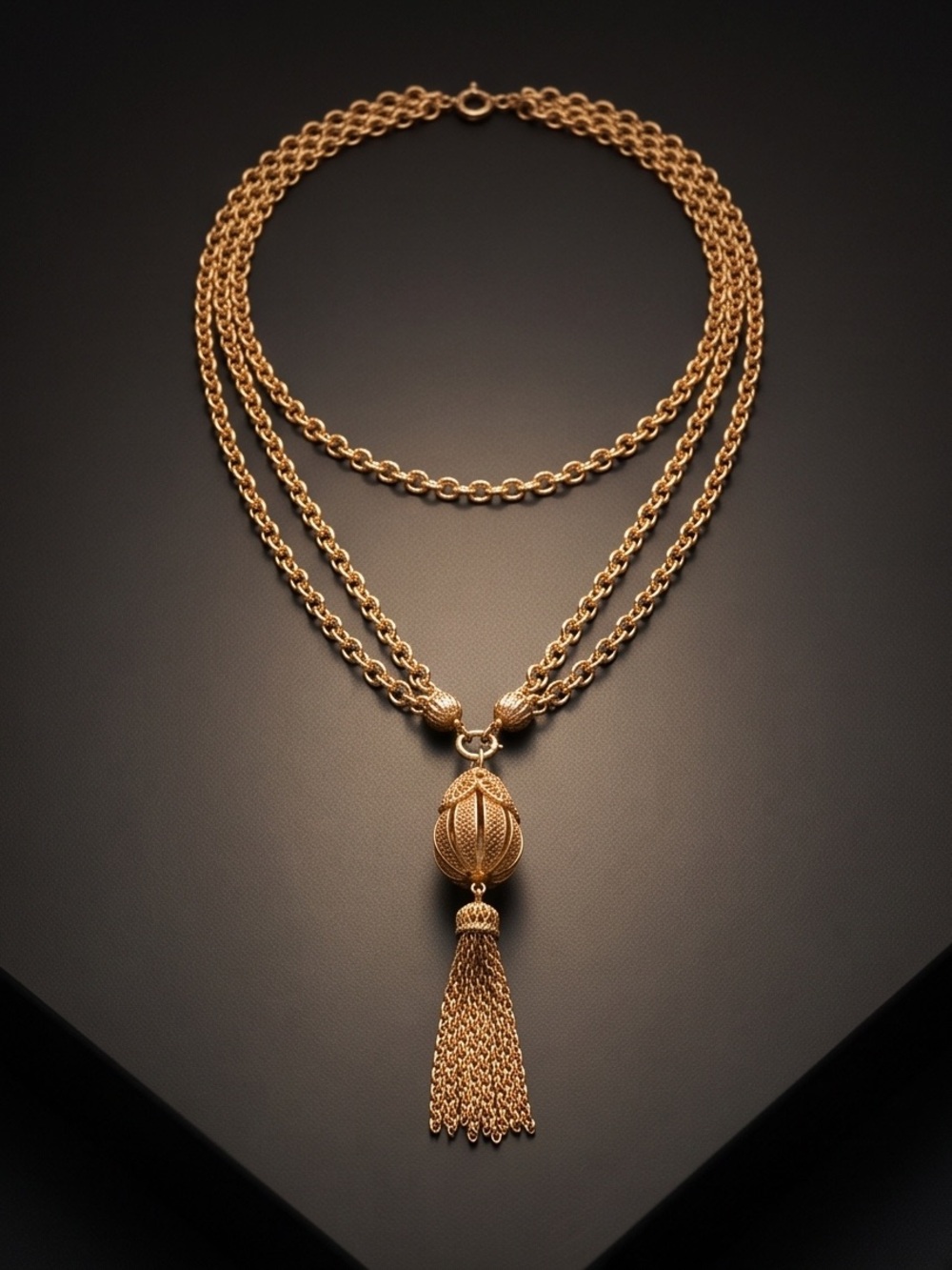 Gold Tassel Pendant Layered Necklace